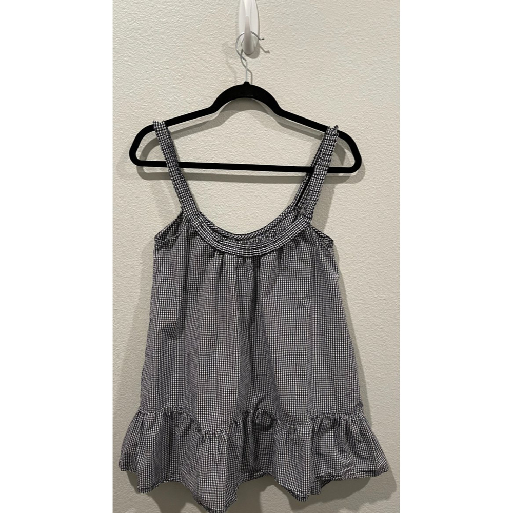 ZARA Black And White Gingham Ruffle Straps Blouse